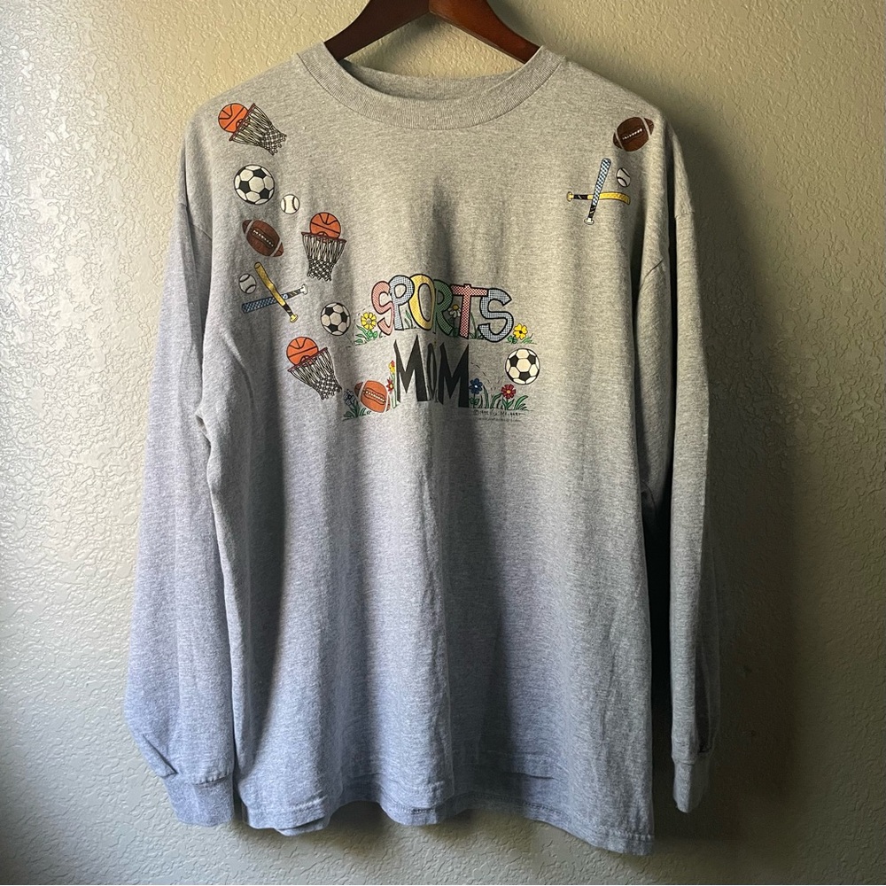 90s Gray Long Sleeve Sports Mom Graphic T Shirt Athletic Football Basketball